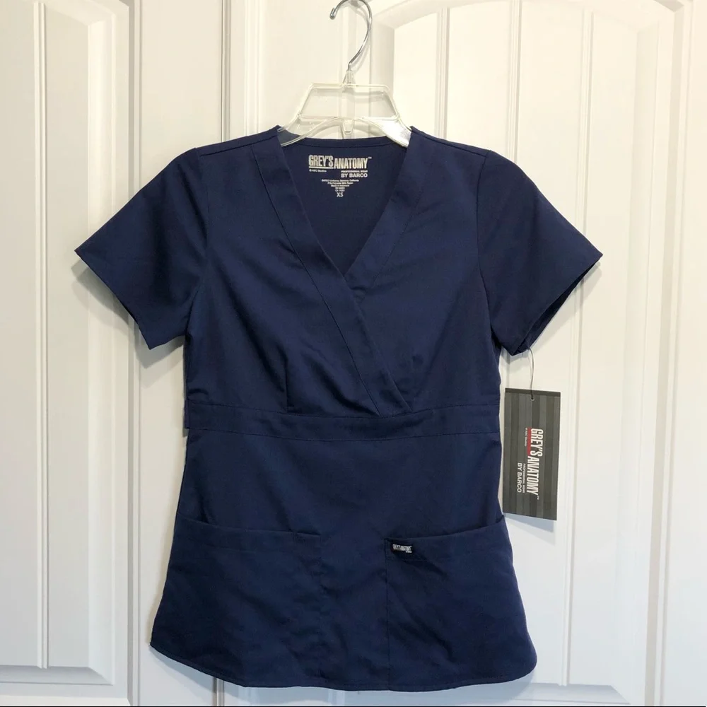 Grey's Anatomy™ by Barco 3-Pocket Modern Fit Mock Wrap Scrub Navy Top XS_3